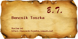 Bencsik Toszka névjegykártya